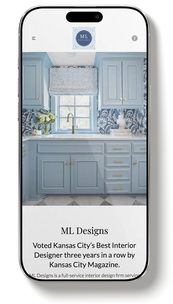 Interior designer website on mobile device.